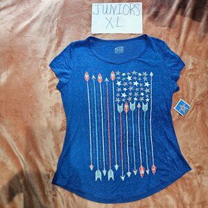 Juniors XL Arrows United States Flag Made in America Burnout Glitter Graphic Tee